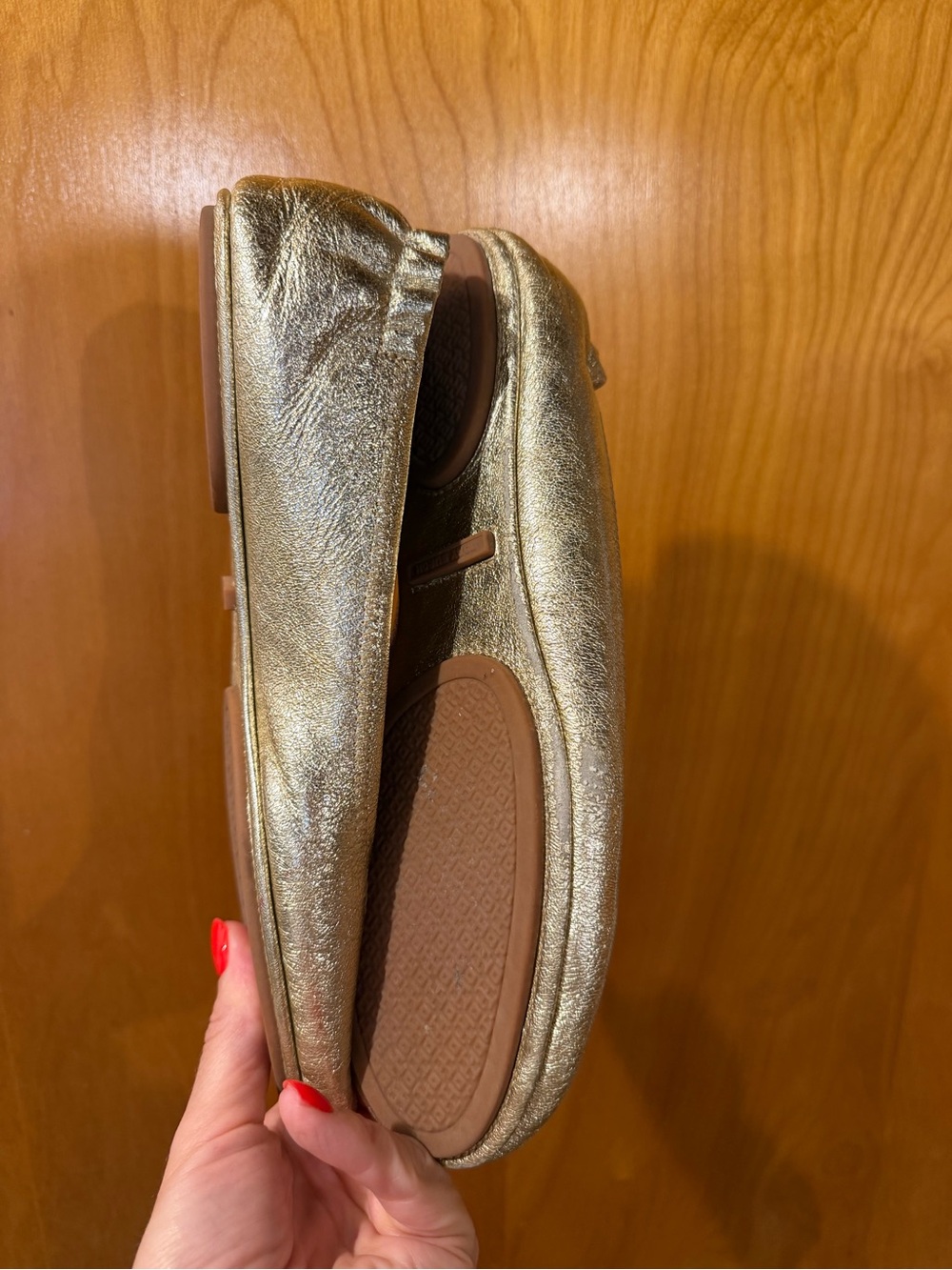 Tory Burch Gold Metallic Logo Ballet Flats - Picture 11 of 12
